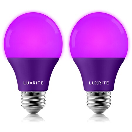 Luxrite A19 LED Light Bulbs 8W (60W Equivalent) Purple Colored Bulbs Non-Dimmable E26 Base 2-Pack LR21494-2PK